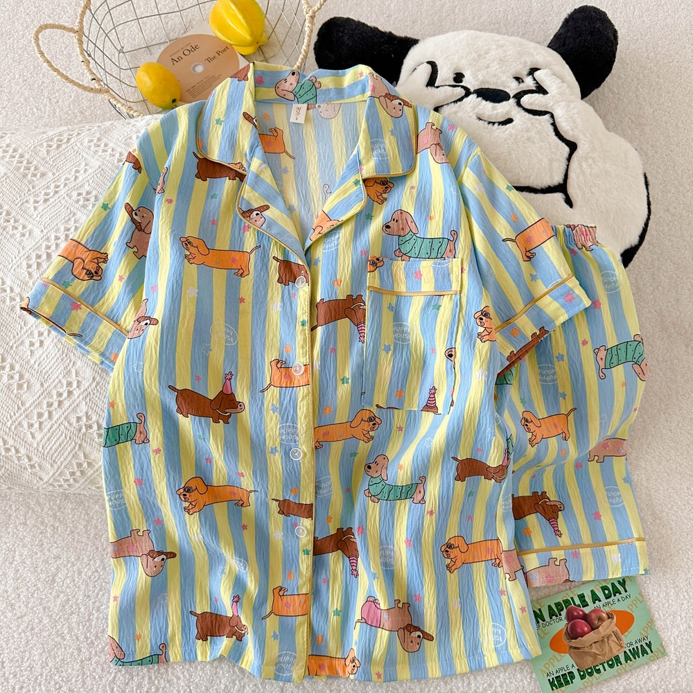 Polka Dot Pajama Set For Women Cotton Sleepwear Top And Shorts Casual Comfortable Home Suit Sweet S 8