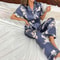 Autumn Womens Pajamas Sets Short Sleeve ButtonDown Pj Set Satin Loungewear Sleepwear Top Pants Com 6