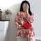 Women Sleepwear Spring Summer Fashion Print Flower Pajamas Set Trouser Suits Lounge Wear Loose Sati 0