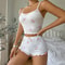 Summer Pajama Set For Women Ribbed Backless Crop Top Shorts Heart Print Bow Detail 2