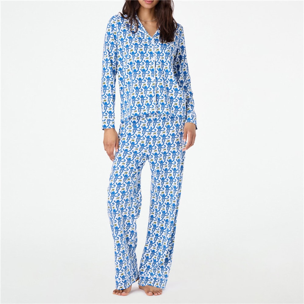Roller Rabbit Monkey Pajamas Set Preppy Cute PJs For Women Long Sleeve Loungewear Pajama Pants Sets 1