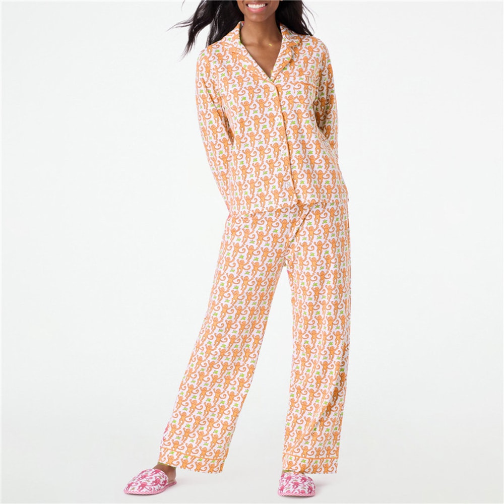 Roller Rabbit Monkey Pajamas Set Preppy Cute PJs For Women Long Sleeve Loungewear Pajama Pants Sets 2