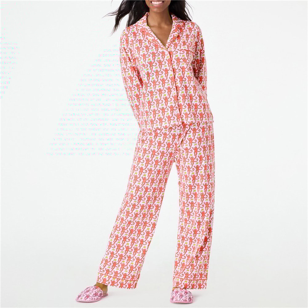 Roller Rabbit Monkey Pajamas Set Preppy Cute PJs For Women Long Sleeve Loungewear Pajama Pants Sets 3