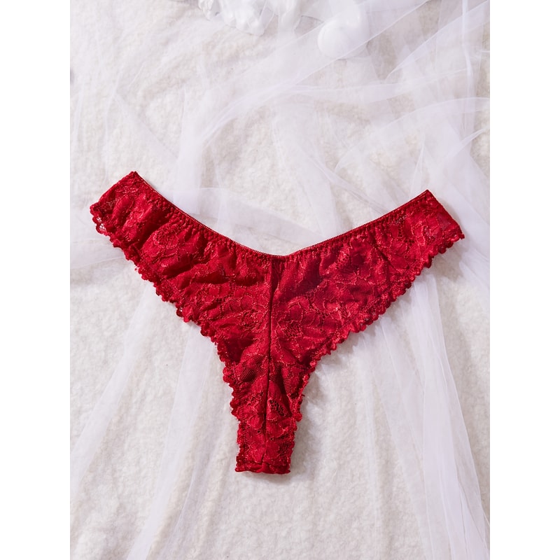 Sexy Lace Lingerie Set For Women Red Hot Sleepwear Nightdress VNeck Sheer Lace Camisole Matching Pa 1