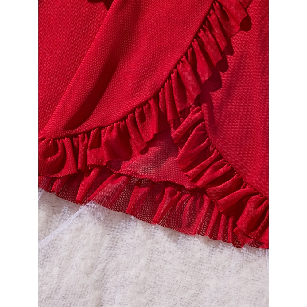 Sexy Lace Lingerie Set For Women Red Hot Sleepwear Nightdress VNeck Sheer Lace Camisole Matching Pa 4