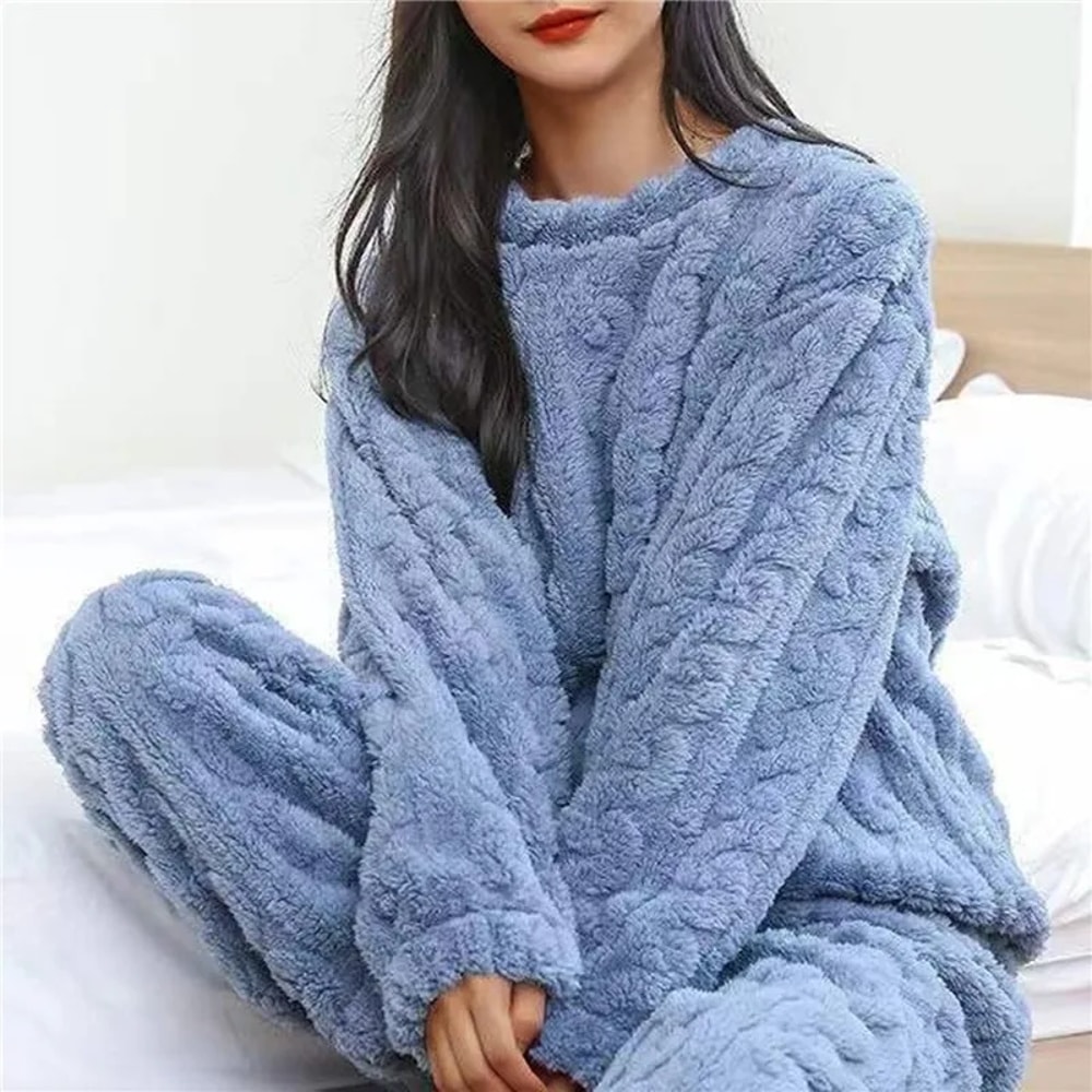 Cozy Women Pajama Set Soft Coral Velvet Jacquard Winter Loungewear Warm Outerwear For Christmas Ba 2