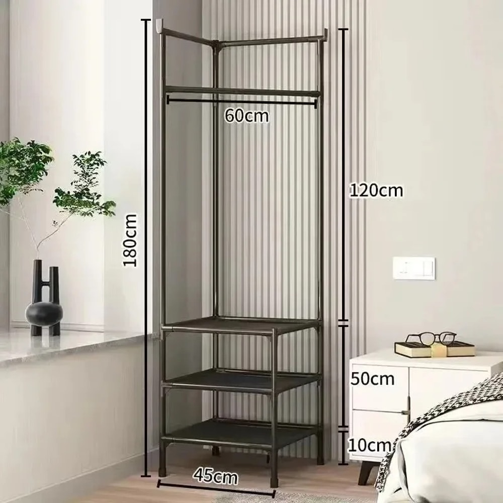 Multifunction Corner Coat Hat Rack Metal Clothing Storage Shelf Removable Detachable Floor Standing 5