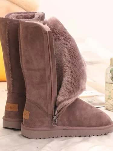 Girls Winter Snow Boots, Waterproof Warm Genuine Leather Fur, Knee High Australia Velvet Winter Boots for Women Classic