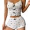 Womens Cute Heart Print Pajama Set Ribbed Sleepwear With Bow Detail Soft Comfortable Loungewear Pj 2
