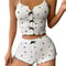Womens Cute Heart Print Pajama Set Ribbed Sleepwear With Bow Detail Soft Comfortable Loungewear Pj 2
