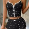 Womens Cute Heart Print Pajama Set Ribbed Sleepwear With Bow Detail Soft Comfortable Loungewear Pj 4