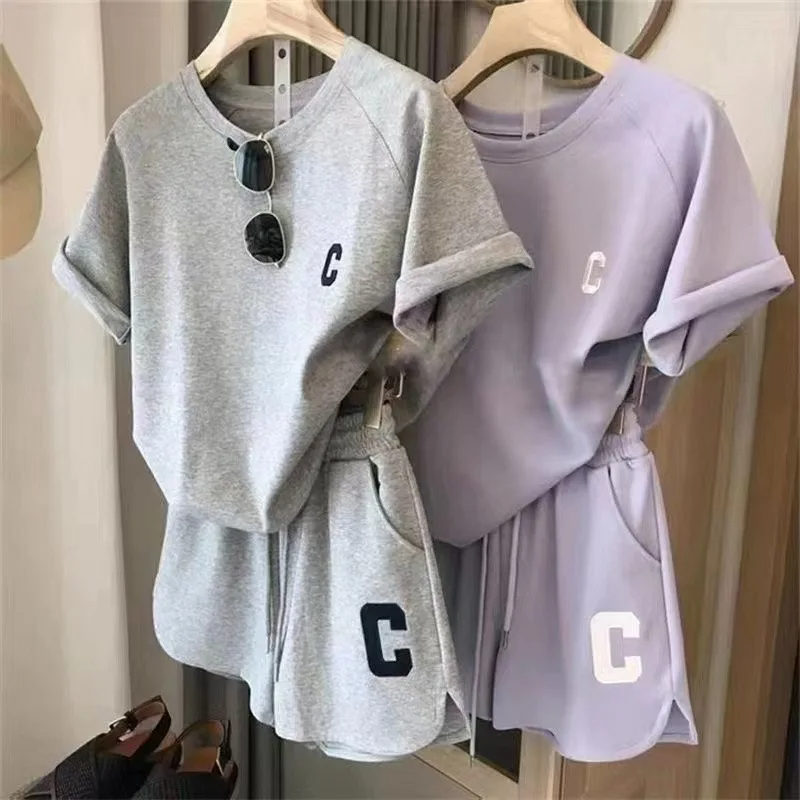 Women Summer Loose TShirt Casual Shorts Sports Print Pajamas Letter Casual Suit Large Size Comforta 0