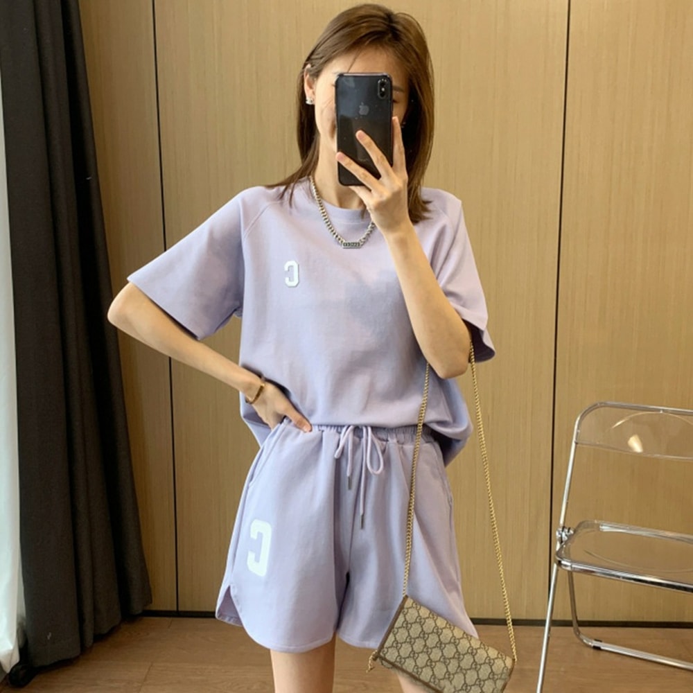 Women Summer Loose TShirt Casual Shorts Sports Print Pajamas Letter Casual Suit Large Size Comforta 4
