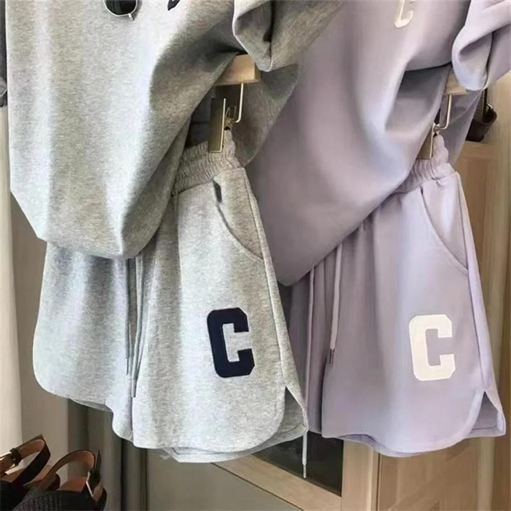 Women Summer Loose TShirt Casual Shorts Sports Print Pajamas Letter Casual Suit Large Size Comforta 3