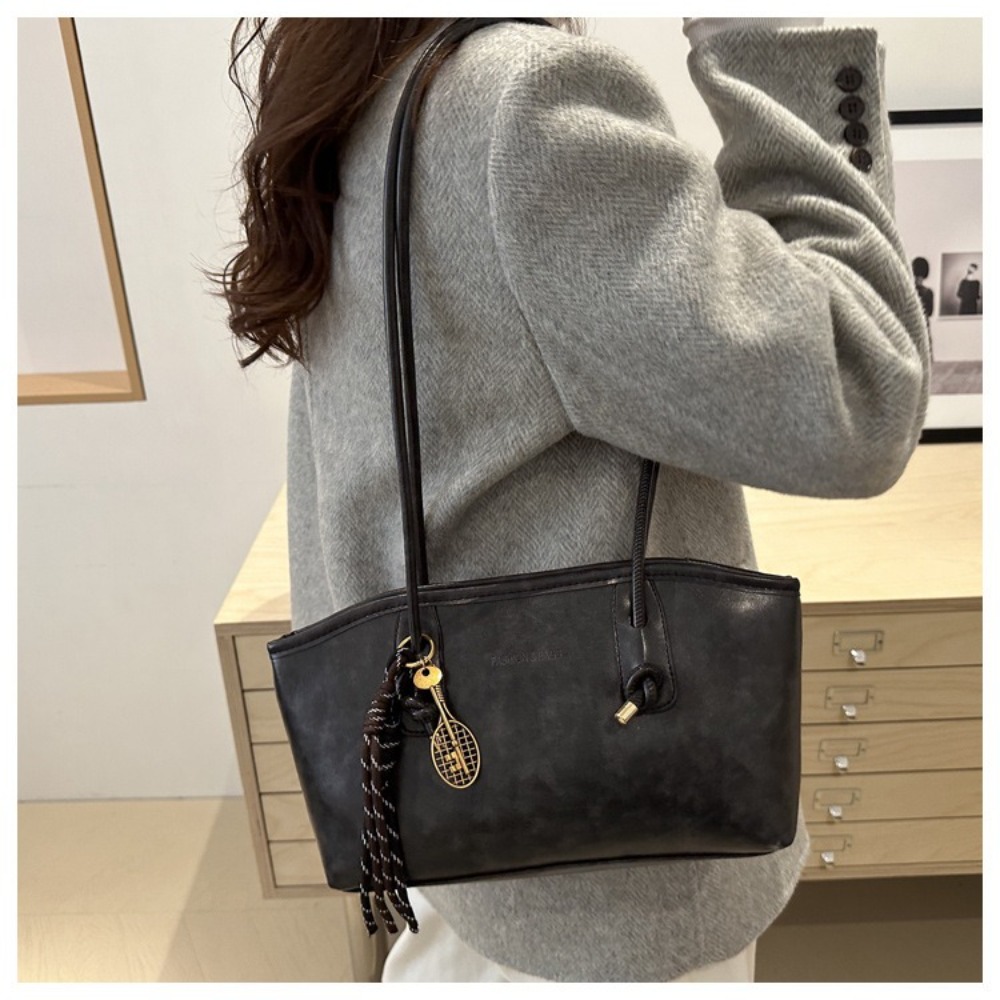 Trend Leather Work Shoulder Bag Simple Large Capacity Crossbody Bag Solid Color Commuting Bag For W 2