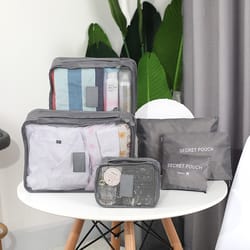 portable luggage organizer, travel clothes storage bags set, packing cubes for suitcase, shoe pouch for effortless