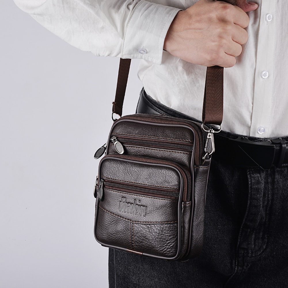 High Quality Zipper Pocket Mens Genuine Leather Crossbody Bag Retro Business Messenger Bag For Men 0
