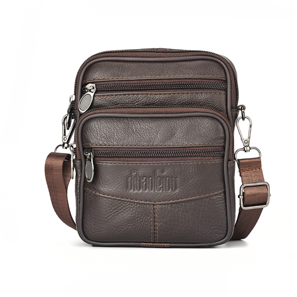High Quality Zipper Pocket Mens Genuine Leather Crossbody Bag Retro Business Messenger Bag For Men 4
