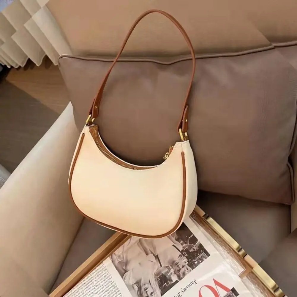 French HighEnd Fashionable Underarm Shoulder Bag Soft PU Leather Trendy Square Shape Internal Zippe 1