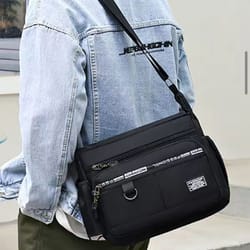 business single-shoulder bag, men's cross-body bag with multi-layered pockets, adjustable shoulder strap