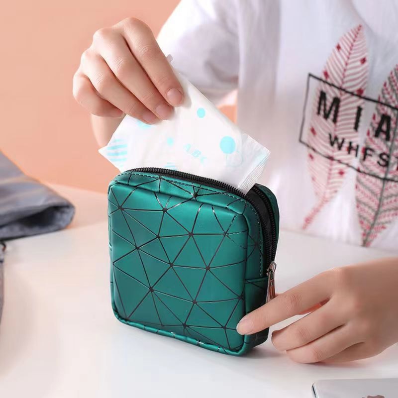 Waterproof Leather Period Bag With Zipper For Women And Teen Girls Sanitary Napkin Storage Bag Smal 2