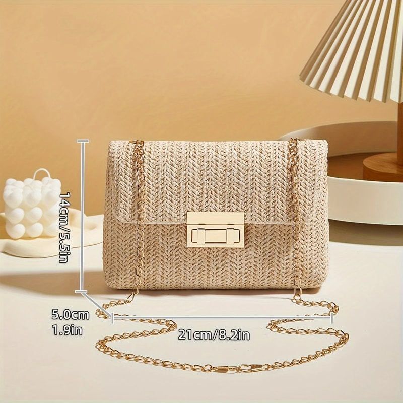 Solid Color Woven Straw Handwoven Womens Shoulder Bag Fashion Crossbody Purse With Lock Closure Sty 2