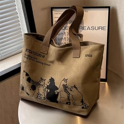 durable women's canvas tote bag, spacious shoulder bag with zipper, fashionable classic design for work