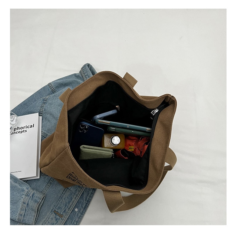 Durable Women's Canvas Tote Bag, Spacious Shoulder Bag with Zipper, Fashionable Classic Design for Work