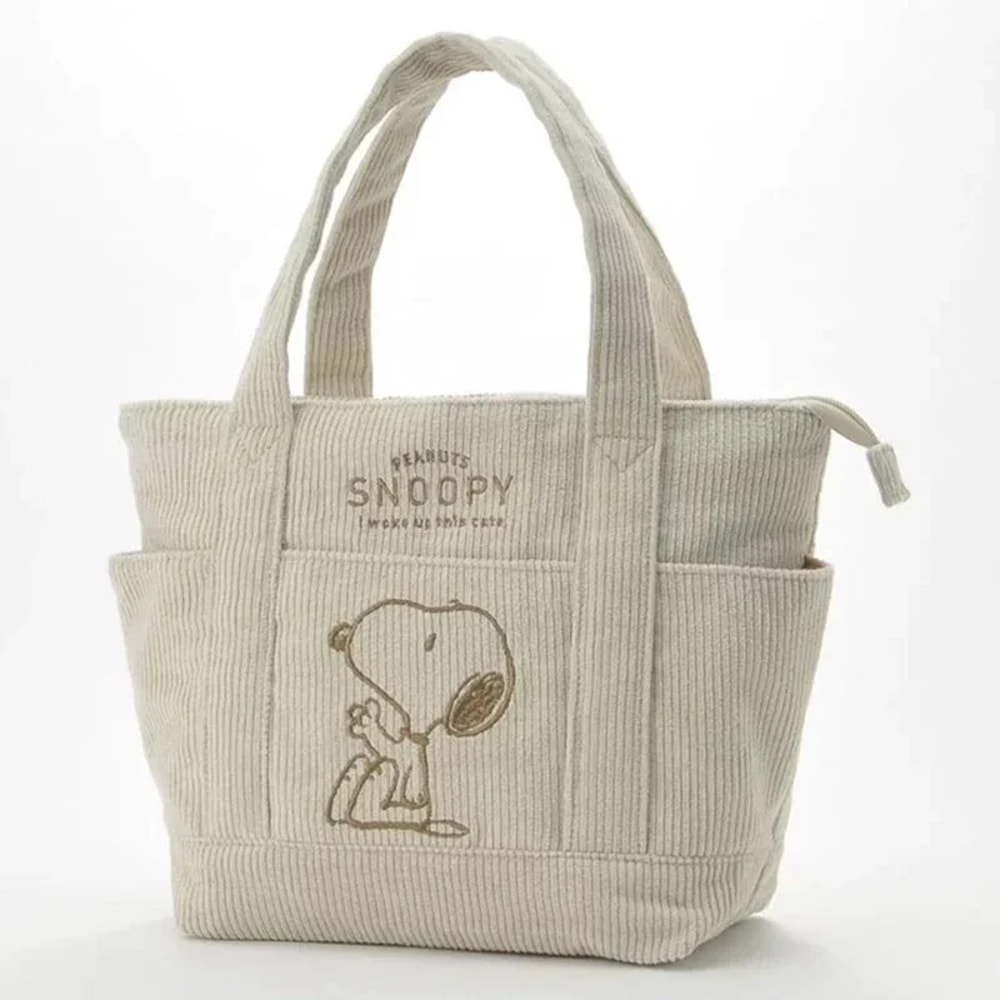 Cute Snoopy Disney Series Corduroy Tote Bag Casual Hundred Students Large Handbag Zipper Shoulder L 4