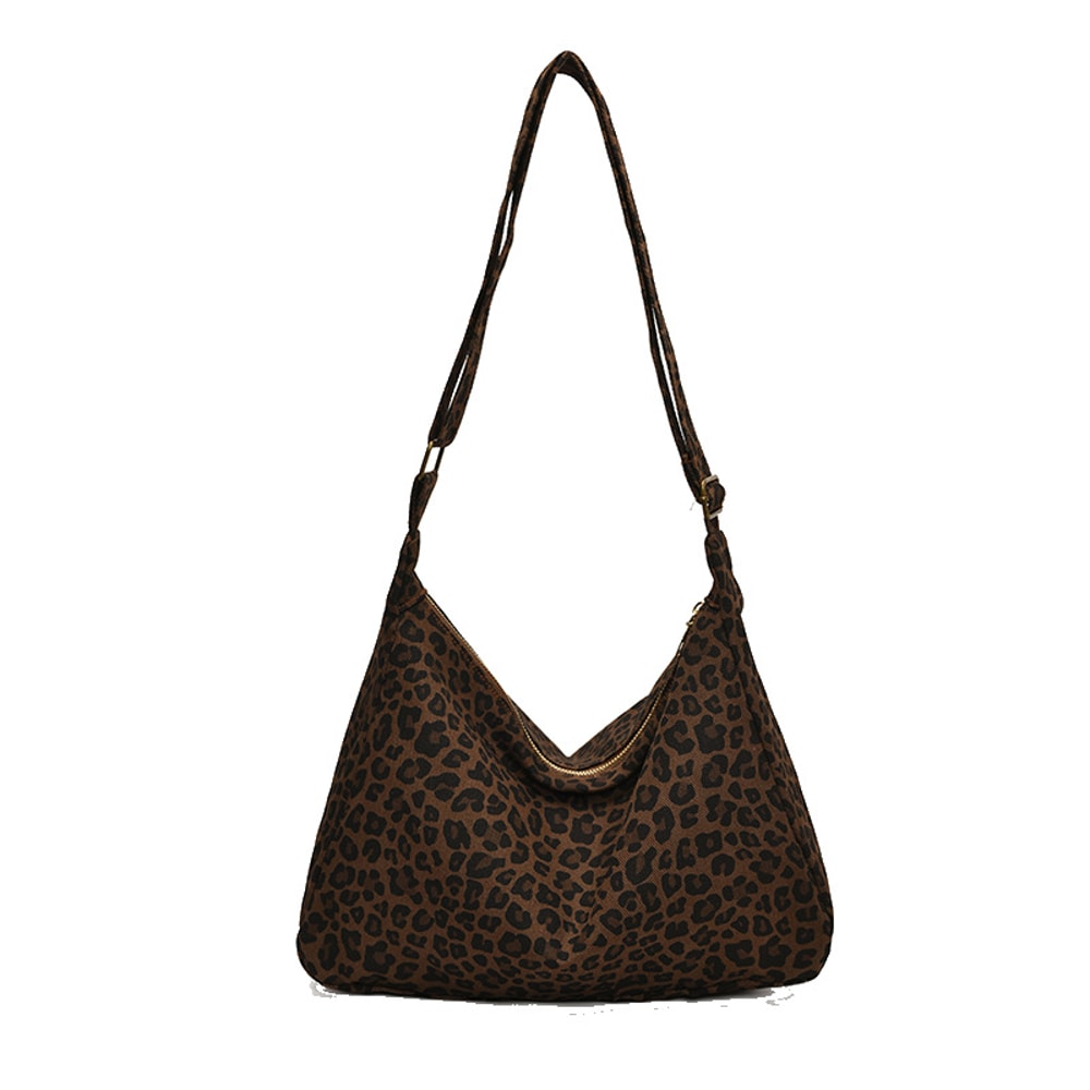 Womens Shoulder Bag Trendy Casual Soft Textile Large Capacity Leopard Print Retro Crossbody Bag For 3