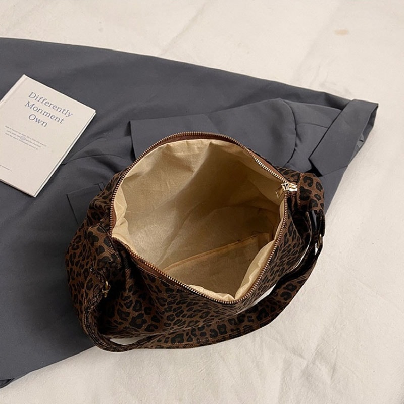 Womens Shoulder Bag Trendy Casual Soft Textile Large Capacity Leopard Print Retro Crossbody Bag For 2