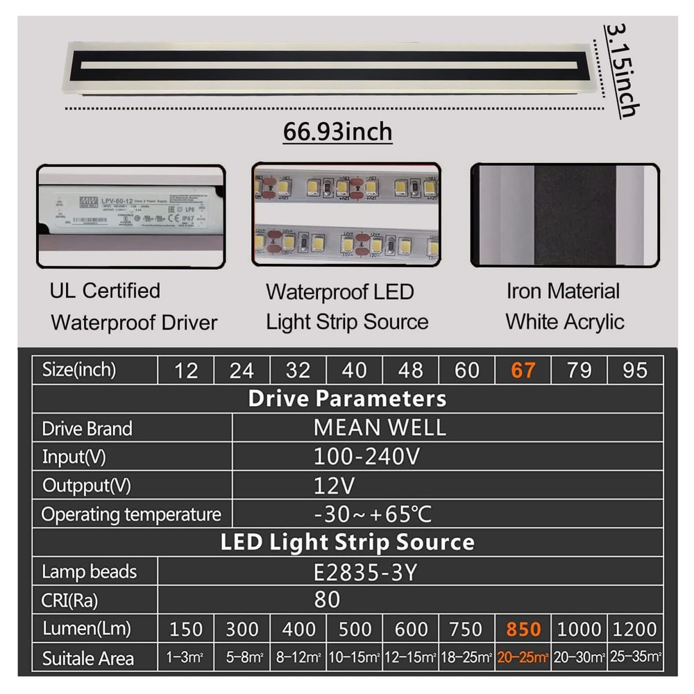 Modern LED Wall Lighting Fixture Outdoor Long Strip Sconce Frosted White Acrylic Wall Lamp IP67 Wat 11