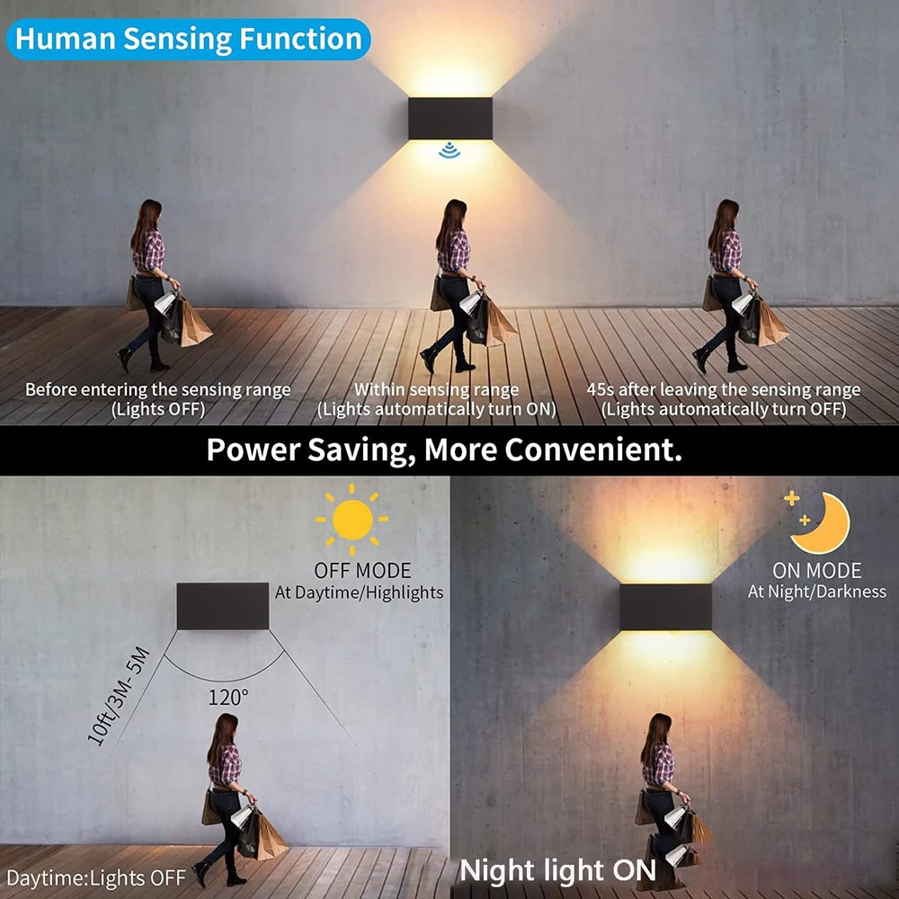 Waterproof LED Outdoor Wall Lamps Motion Sensor Adjustable Wall Light BlackWhite IndoorOutdoor Ligh 2