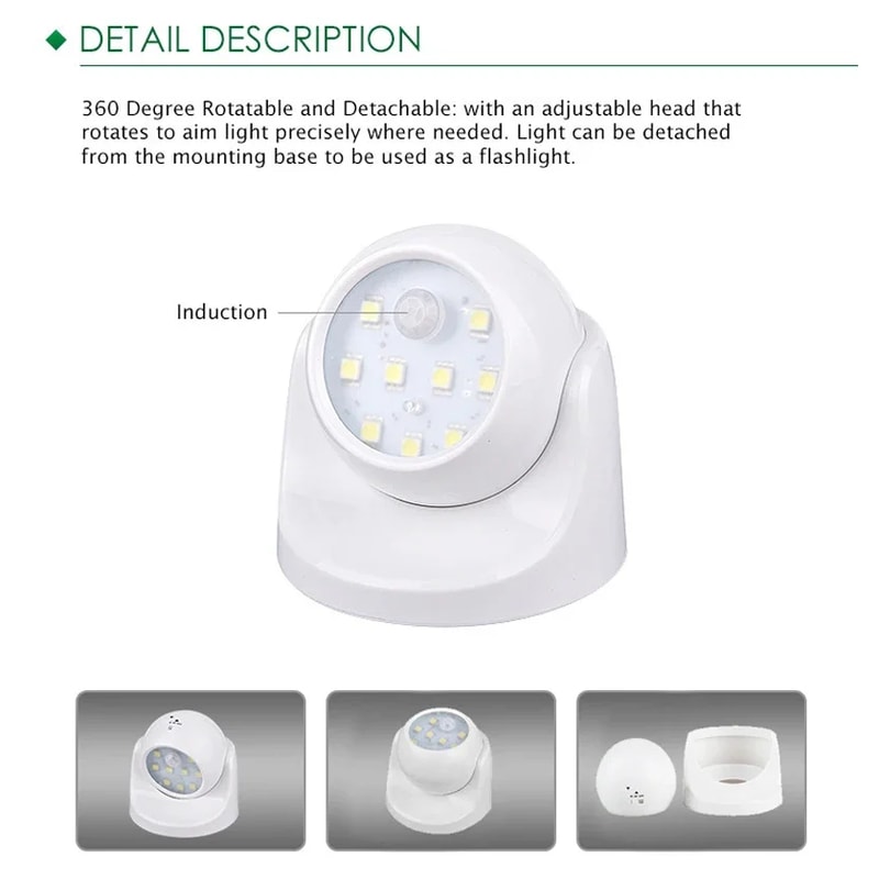 Wireless PIR Motion Sensor Light Battery Operated LED Spotlight Infrared Wall Lamp For Home Indoor 4