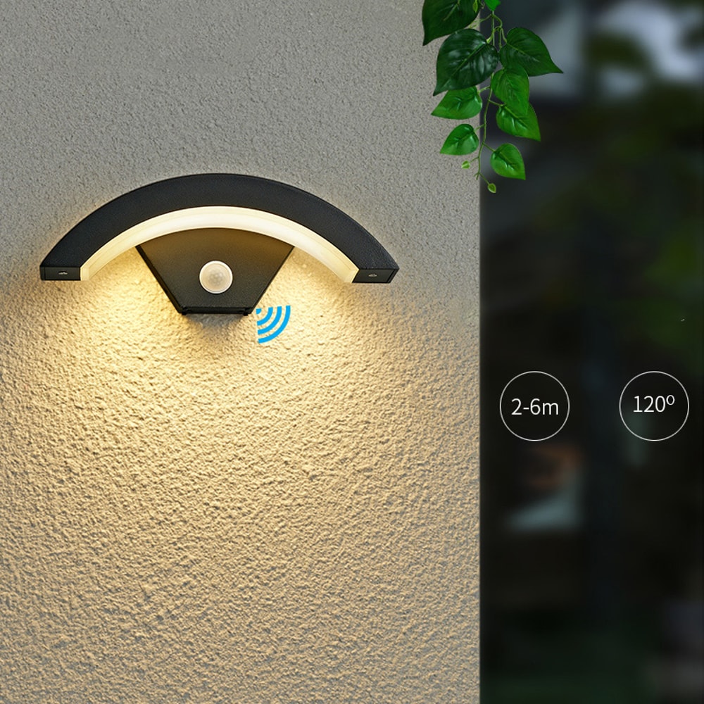Waterproof PIR Motion Sensor Outdoor Wall Lamp Modern Black Aluminum Wall Light For Garden Porch Fr 2