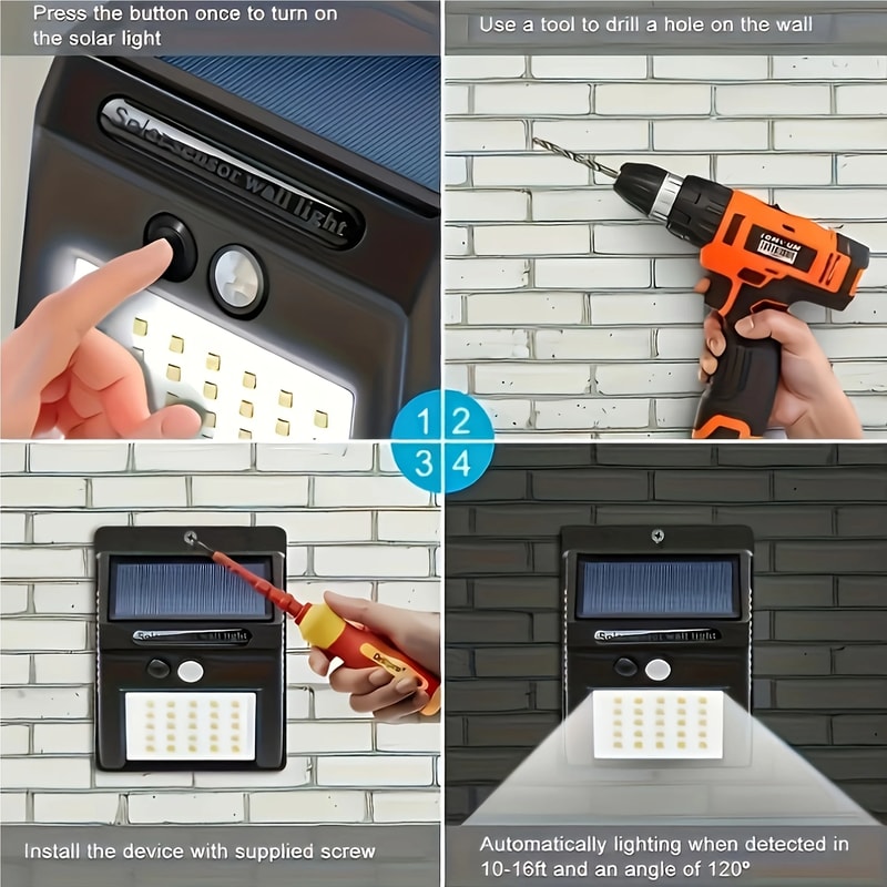 Outdoor Solar Powered LED Motion Sensor Wall Light Waterproof Street Lamp For Yard Garden Garage Fe 3