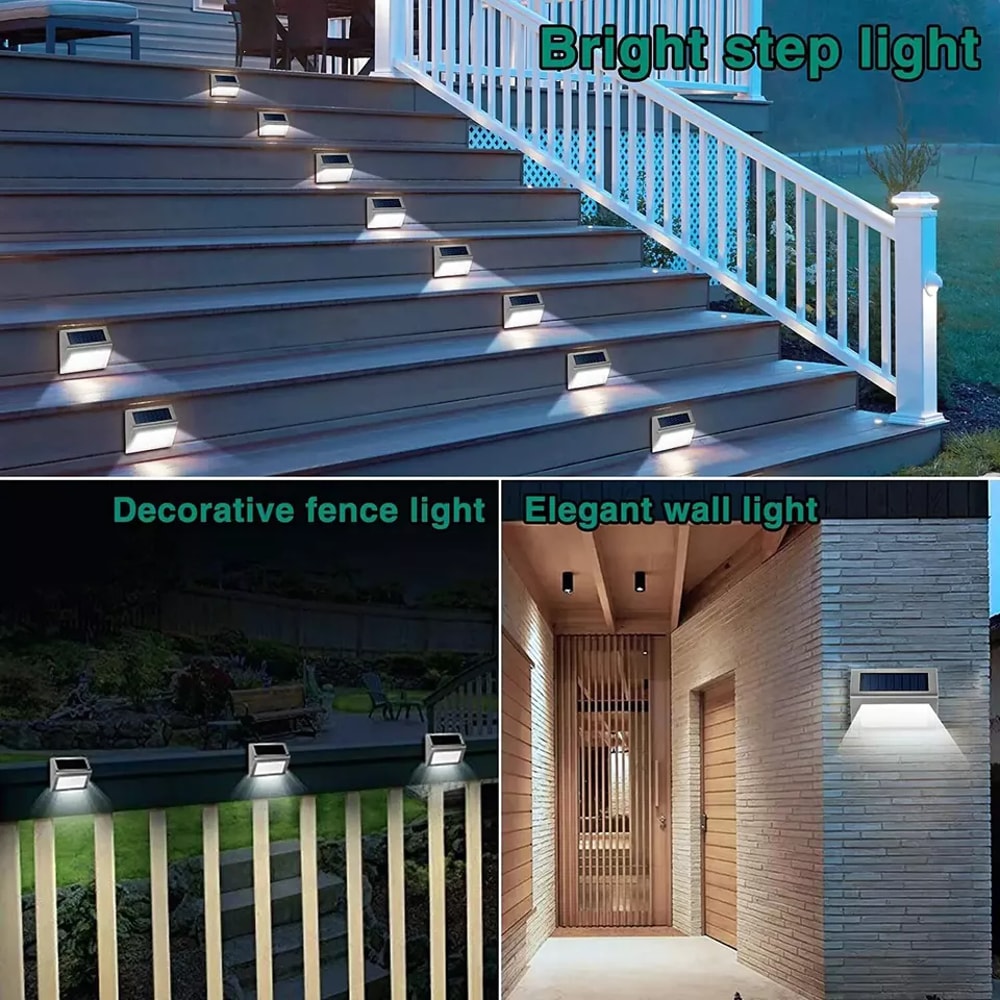Outdoor LED Solar Stainless Steel Staircase Step Fence Guardrail Wall Light For Garden Courtyard At 4