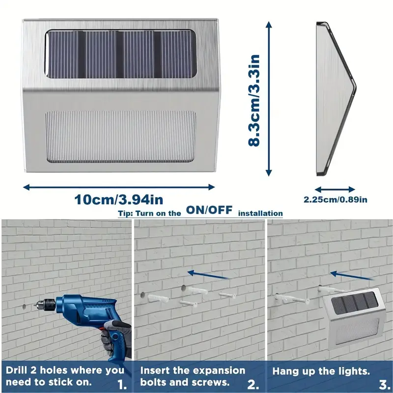 Outdoor LED Solar Stainless Steel Staircase Step Fence Guardrail Wall Light For Garden Courtyard At 6