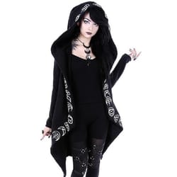 long-sleeved fashion trend ladies punk cardigan sweater, moon pattern print, long style perfect for layering