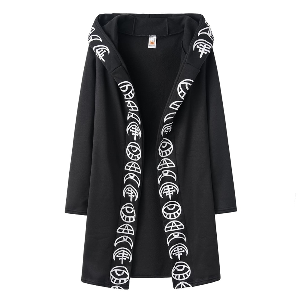 Long-Sleeved Fashion Trend Ladies Punk Cardigan Sweater, Moon Pattern Print, Long Style Perfect for Layering