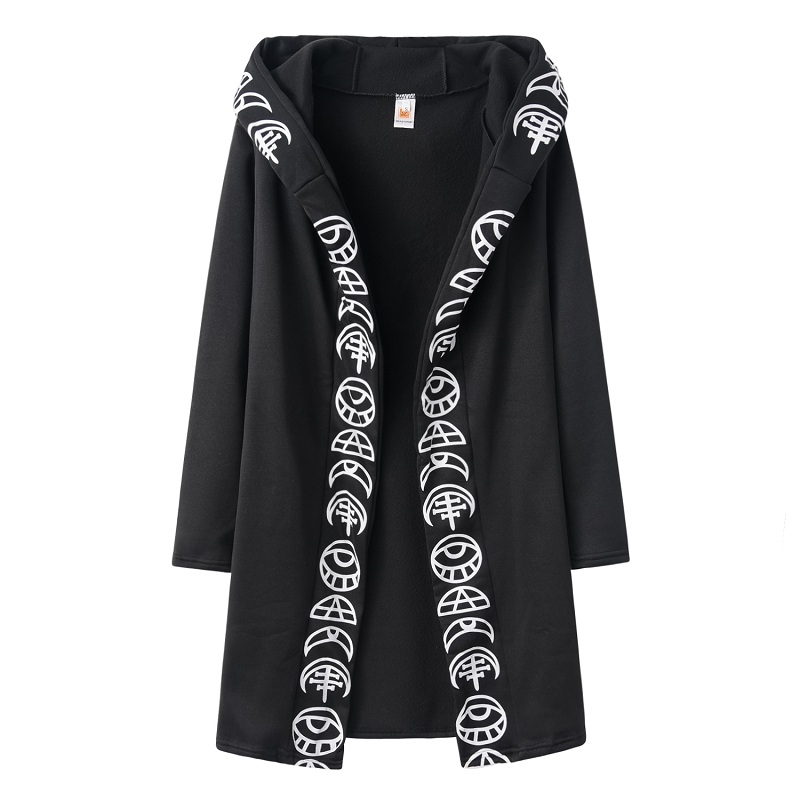 Long-Sleeved Fashion Trend Ladies Punk Cardigan Sweater, Moon Pattern Print, Long Style Perfect for Layering