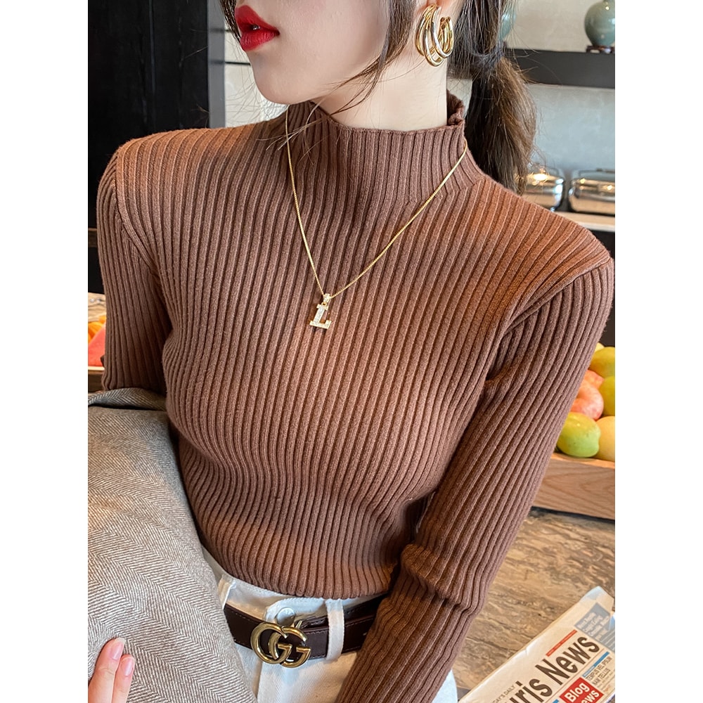 Womens Elegant Solid Basic Knitted Turtleneck Sweater Long Sleeve Slim Pullover Casual Korean Fashi 0