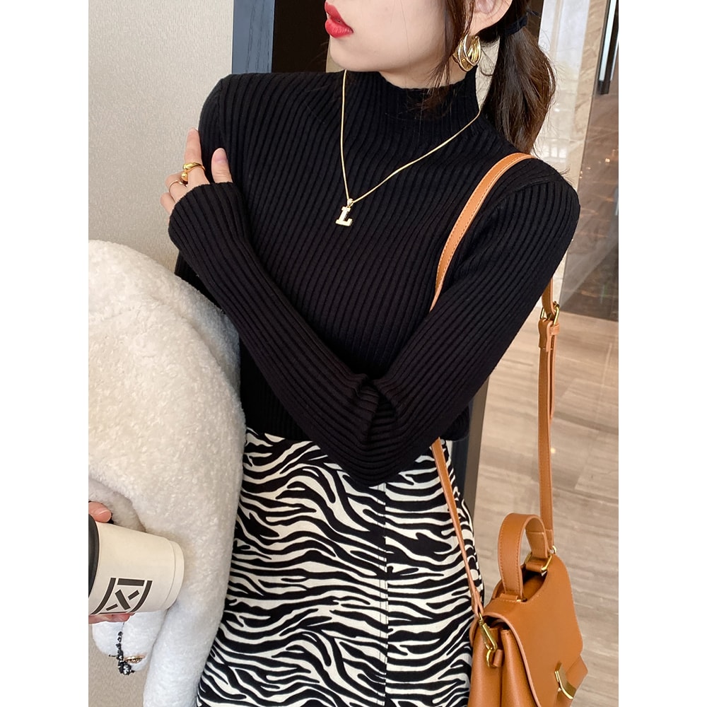 Womens Elegant Solid Basic Knitted Turtleneck Sweater Long Sleeve Slim Pullover Casual Korean Fashi 1