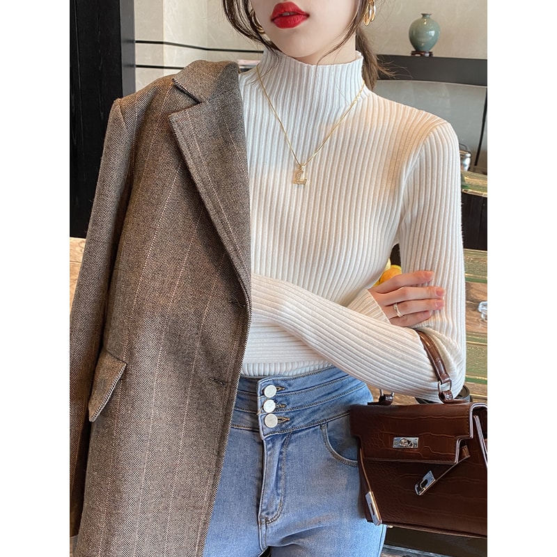 Womens Elegant Solid Basic Knitted Turtleneck Sweater Long Sleeve Slim Pullover Casual Korean Fashi 4