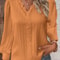 Chic Women Shirt Elegant Summer Hollow Lace Patchwork Blouse V Neck Long Sleeve Shirt Plain Lace Ca 3