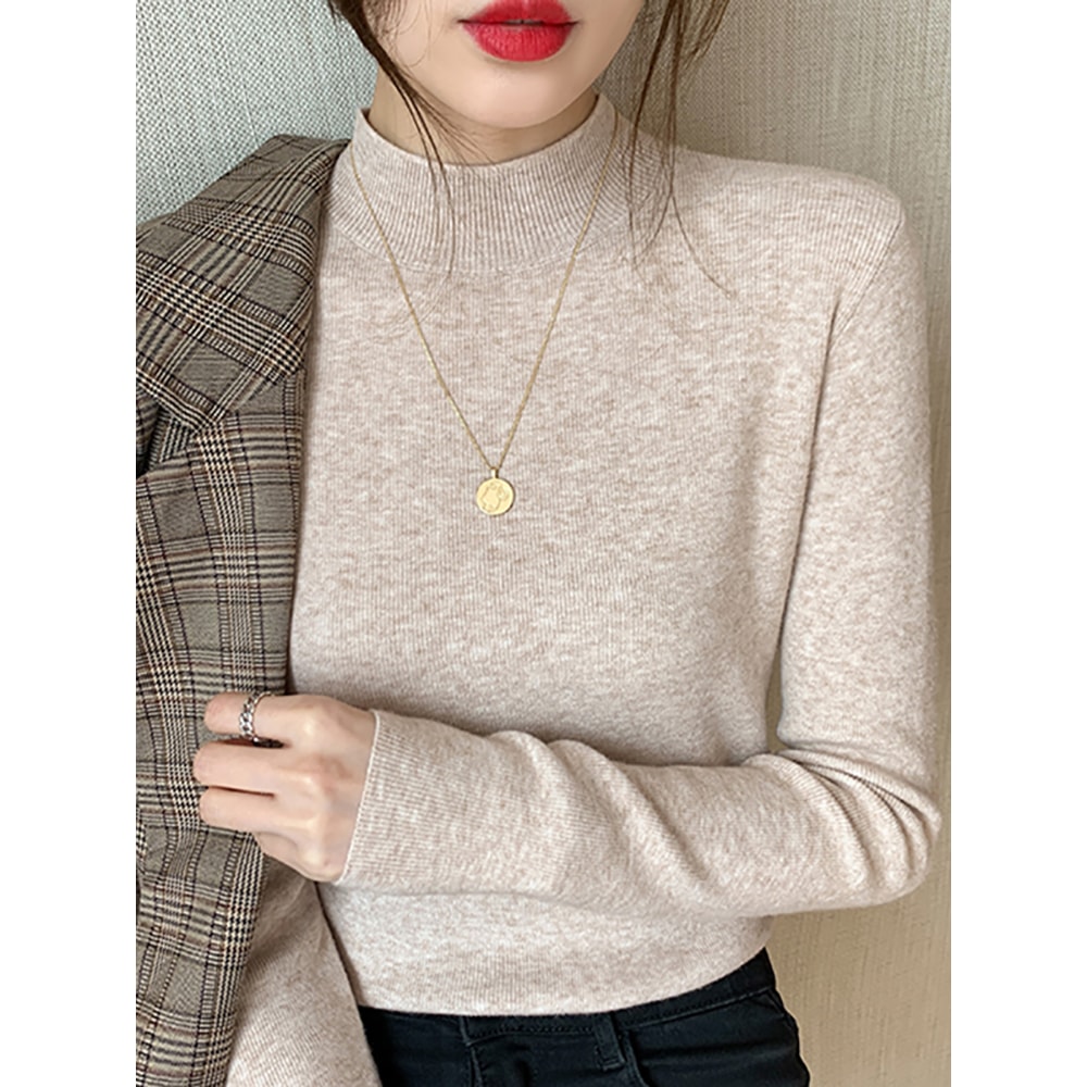 AOSSVIAO Turtleneck Sweater Women Fashion 2024 New Stretch Tops Women Knitted Pullovers Long Sleeve 1