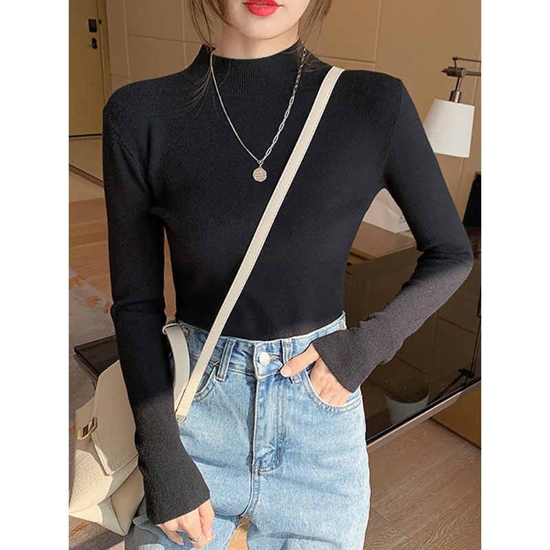 AOSSVIAO Turtleneck Sweater Women Fashion 2024 New Stretch Tops Women Knitted Pullovers Long Sleeve 3