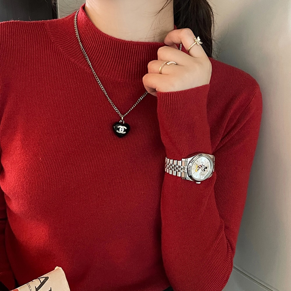 AOSSVIAO Turtleneck Sweater Women Fashion 2024 New Stretch Tops Women Knitted Pullovers Long Sleeve 5