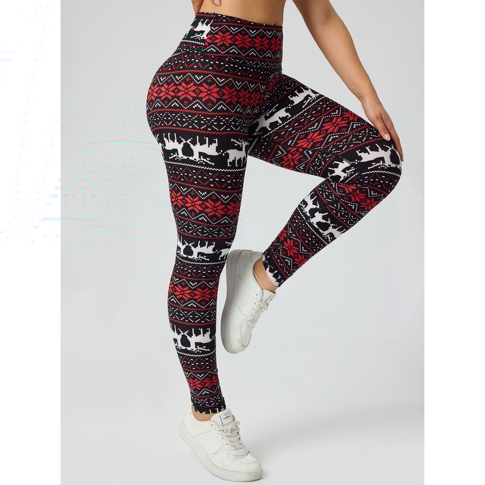 Hip Lifting Tummy Tuck Outdoor Leggings Christmas Print Women Leggings Slim Elastic Bottoms Festive 5