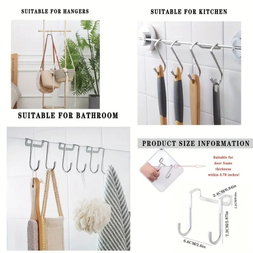 Easy To Install Silver Metal Seamless Hook, No Drilling Required for Kitchens Bathrooms and Wardrobes